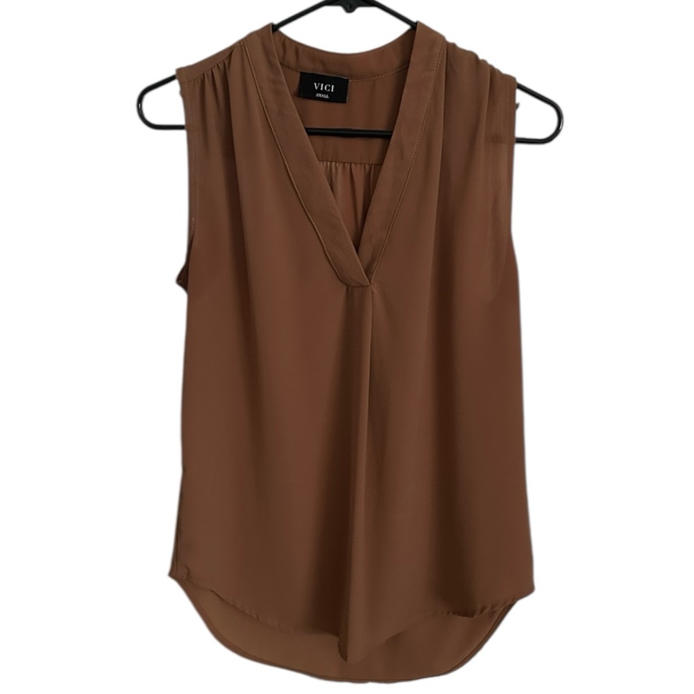 Vici Women's Elegant Brown Sleeveless Blouse
